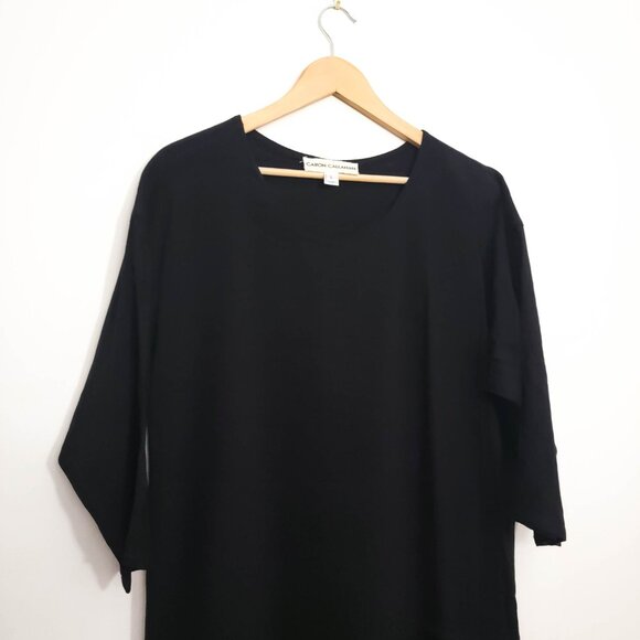 Caron Callahan Short Sleeve Pocket Midi Dress in Black Large - Picture 2 of 5